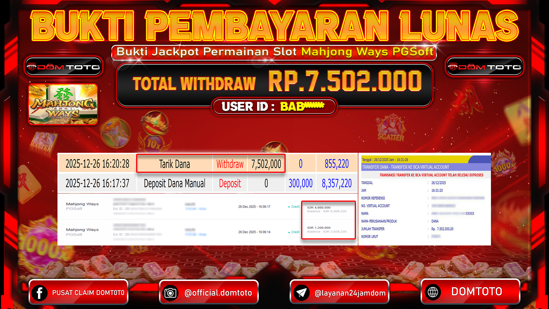 JACKPOT SLOT Mahjong Ways PGSoft 26 DECEMBER 2025